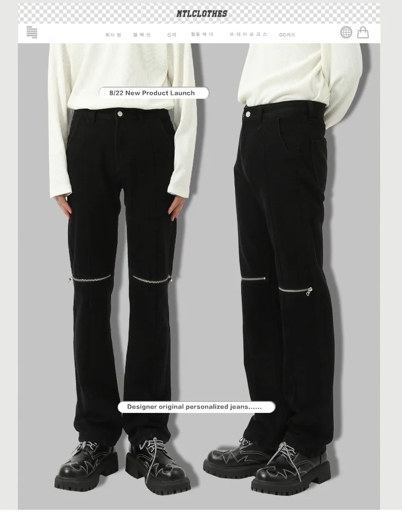 ICCLEK Autumn New Jeans Black Jeans Zipper Jeans Straight Jeans Men Men Jeans Pants Slim Fit  Men Jeans Pants  Skinny Jeans Men