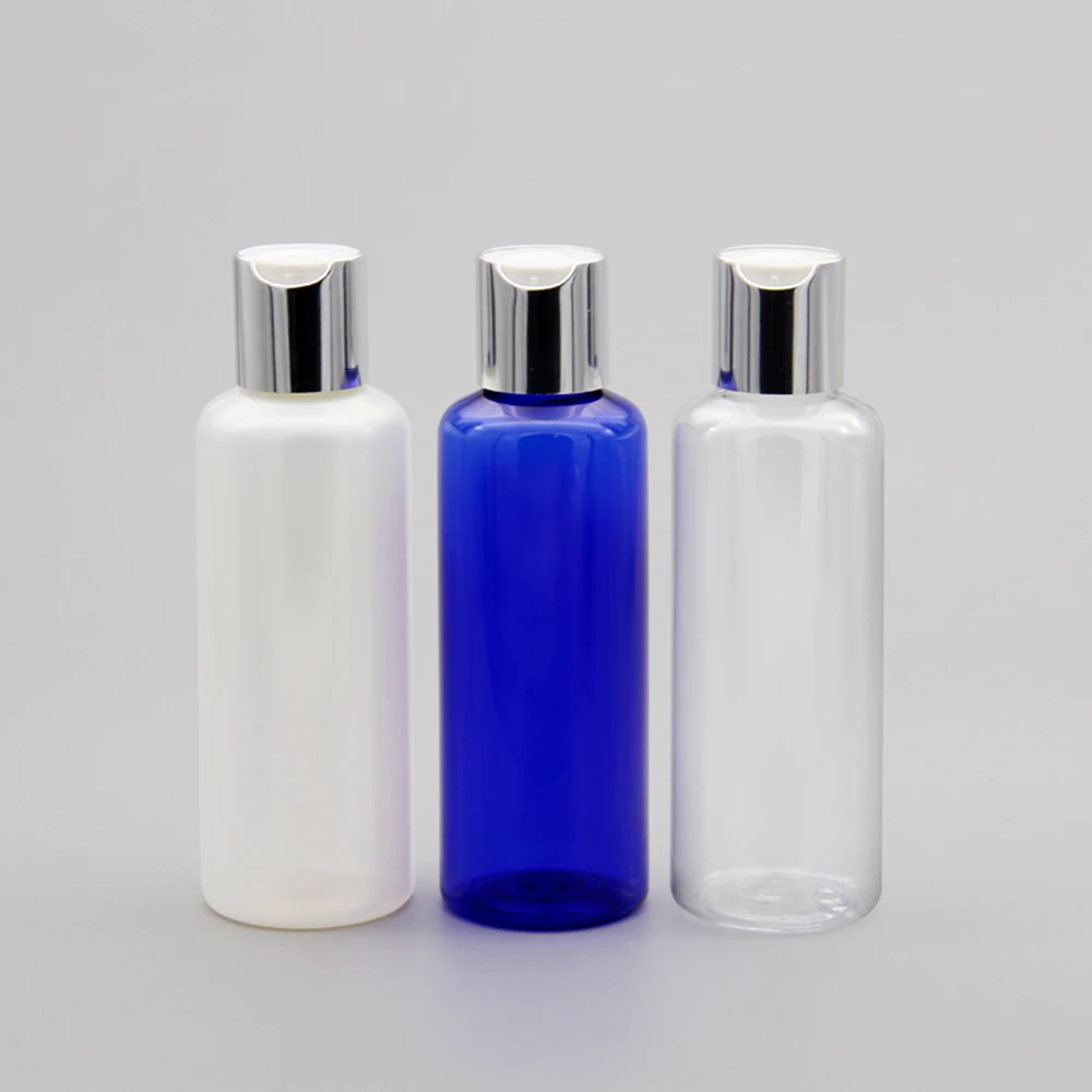 50pcs 150ml Plastic Cosmetic Bottles With Silver Aluminum Disc Cap Liquid Soap Hair Conditioner Containers Refillable PET Bottle