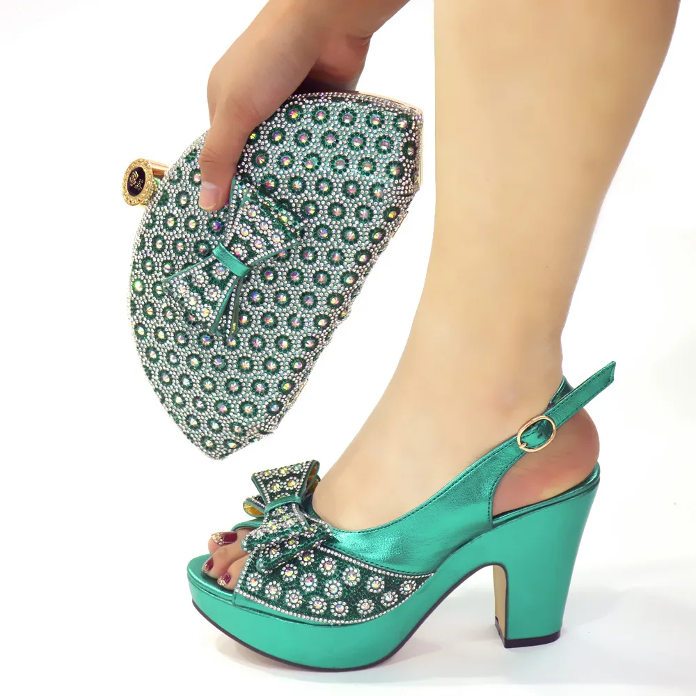 Doershow горячие продажи Зеленые итальянские туфли с подходящими сумочками