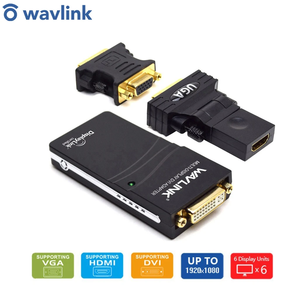 Адаптер Wavlink с USB 2 0 на DVI/VGA/HDMI для видеографического дисплея (HDTV CRT LCD проектор)