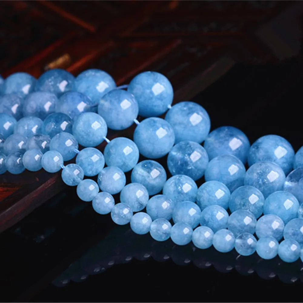 

Enhanced Natural Aquamarine Beads 6mm 8mm 10mm 12mm 14mm 16mm Smooth Polished Round 15 Inch Strand HL58