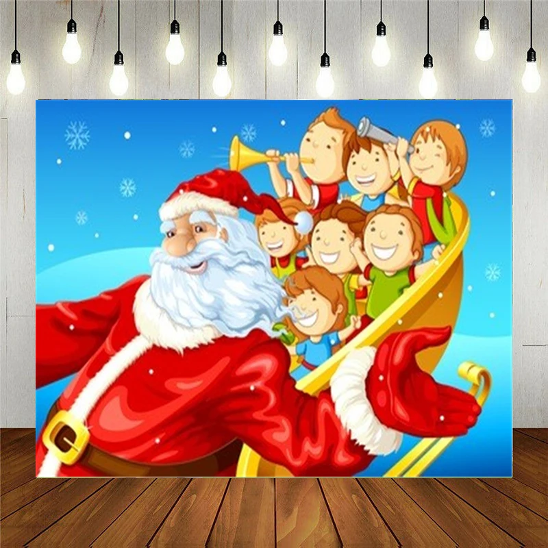 

Реквизит для фотостудии Nitree фон для фотосъемки вектор Санта-Клаус езда на санях с детьми на Рождество Виниловый фон