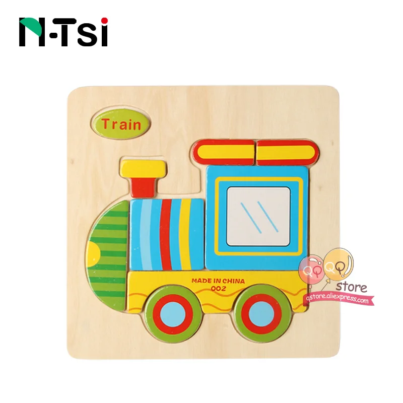 N-Tsi, детские деревянные головоломки, игрушки для малышей, Развивающие головоломки, Развивающие детские игрушки для детей, игры, Мультяшные животные, подарок, 3 года - Цвет: Train