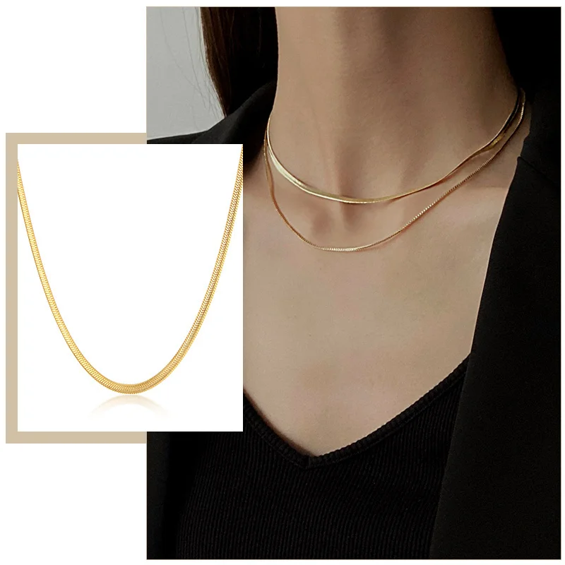 

Simple 3mm Snake Chain Necklaces for Women Gold Color Herringbone Link Chokers Solid Metal Stainless Steel Candid Party Jewelry
