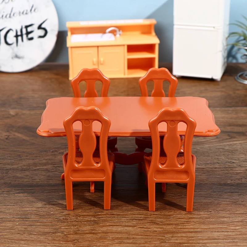 

5Pcs/Set 1/12 Miniature Dollhouse Furniture Wooden Dining Table Chair Simulation Toy Kitchen Living Room Furniture Model