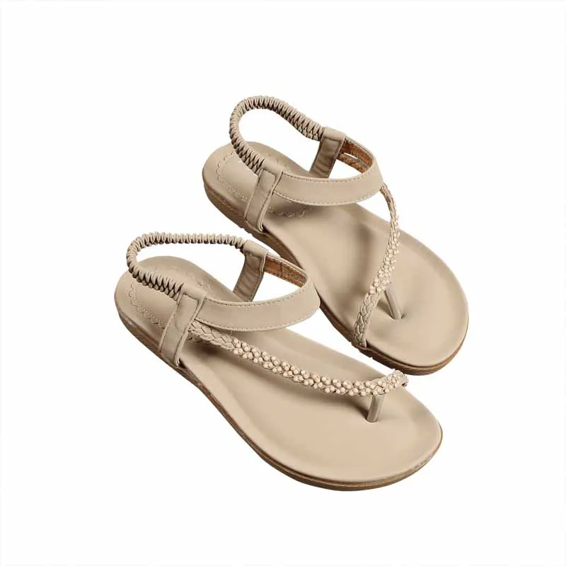 

2021 Summer Large Size Soft Roman Sandals Comfort Shoes for Women Strappy Heels Suit Female Beige Flip Flops Platform Big Gladia
