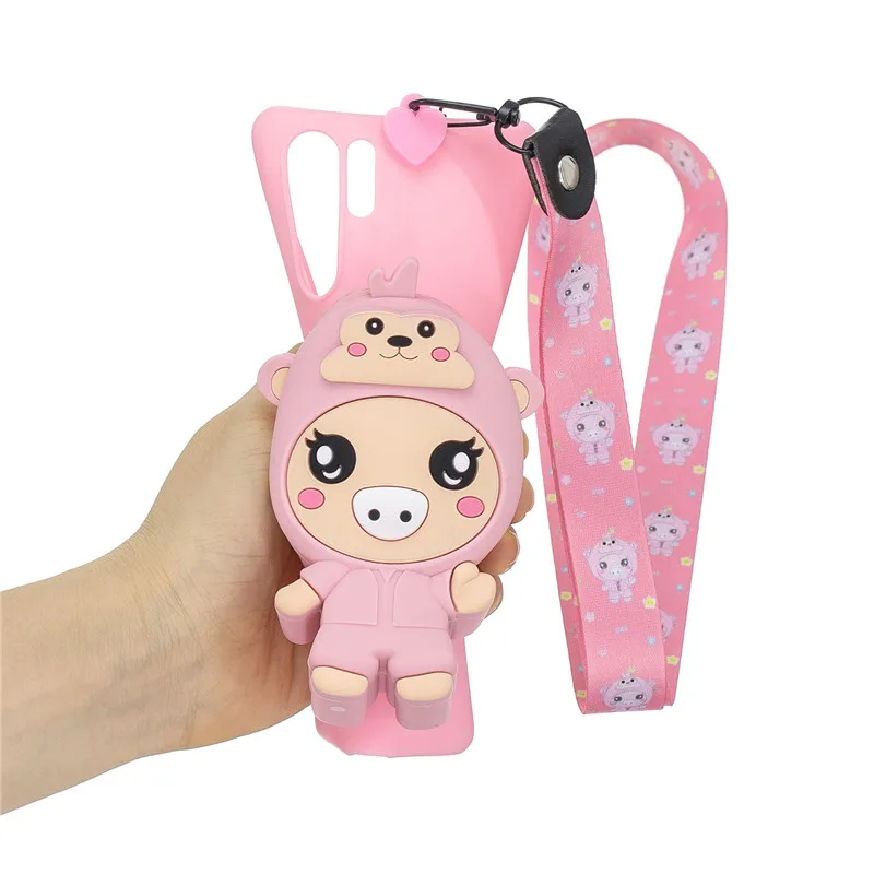 Pink pig С принтом медвежонка панды Дамбо шеи Плетеный бумажник кошелек для мелочи для samsung Galaxy J4 J6P S8 S9 S10Plus Note8 9 Note10 плюс A50 A9 A7 чехол - Цвет: Pink pig