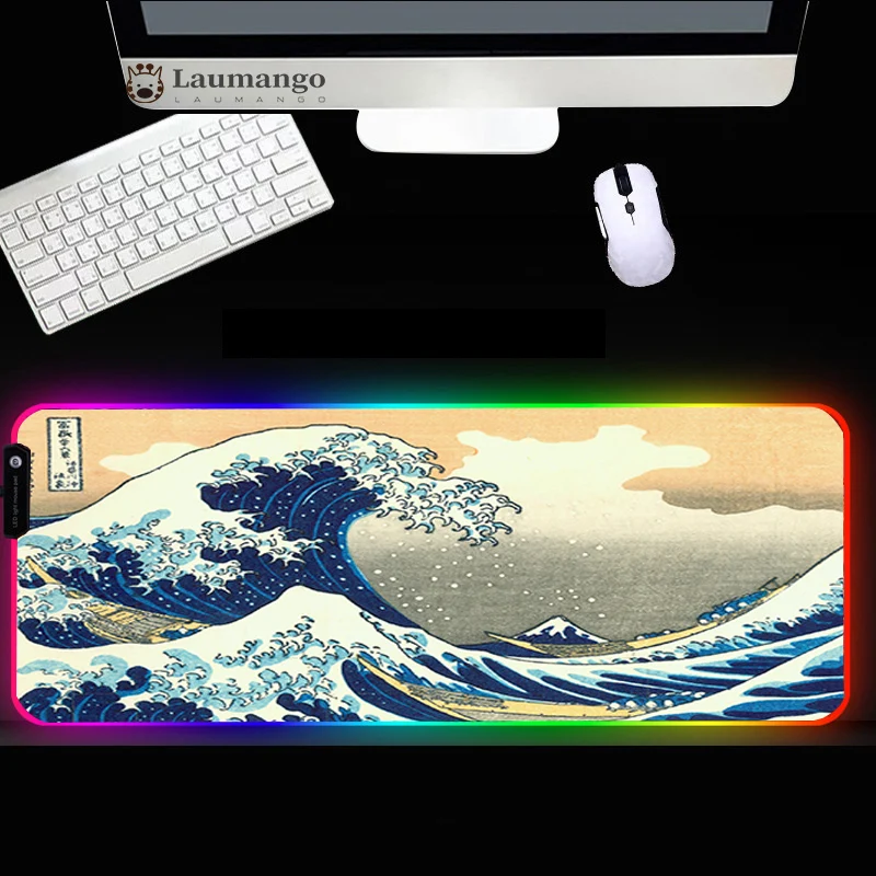 

RGB Mouse Pad Beautiful Wave Pattern Design HD Print Gaming Accessories Mousemat xxl Luminous Charging Mousepad Gamer