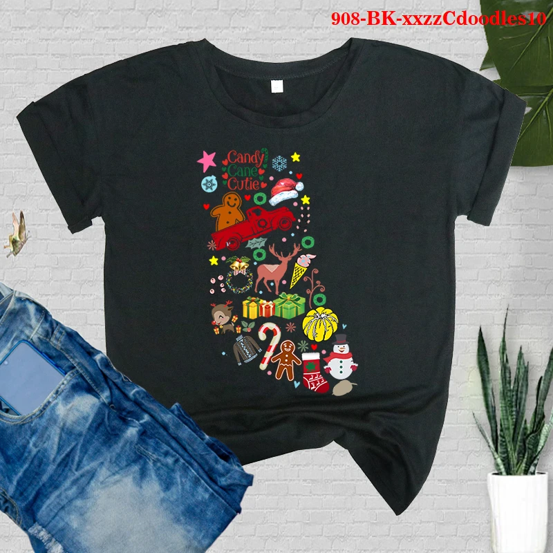 

Женские футболки с рисунком рождественского дудла, одежда для нового года 2021, Рождественская футболка, новейшие женские футболки с Санта-Кл...