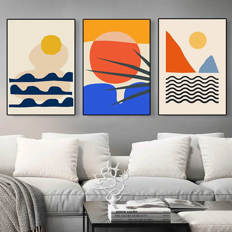 Abstract Geometric Wall Art Canvas Painting Sunrise Scene Colorful Poster Prints Gallery Living Room Interior Home Decor Picture | Дом и сад