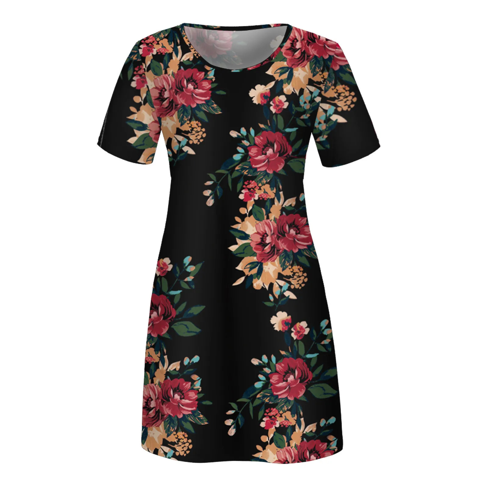 

Summer Women Midi Dress Fashion Casual Short Sleeve O-Neck Flower Printed Dresses Ladies Loose Beach Dress Vestidos#35