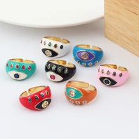 colorful enamel engrave chunky bohemian turkish evil eye rings wide gold big cz eternity open band rings for women drop shipping