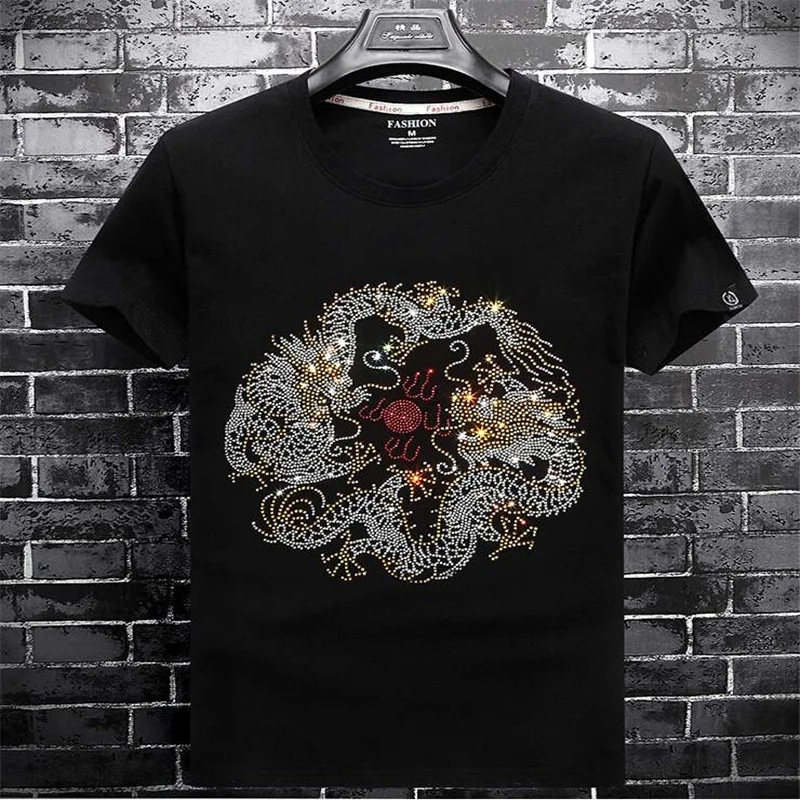 

Brand Summer Hot Drill National Chinese style Short Sleeve T-shirt Men's Fashion Clothing big size Half Sleeve T-shirt