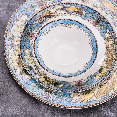 Тарелка для стейка отеля керамическая тарелка в стиле ретро с золотой отделкой