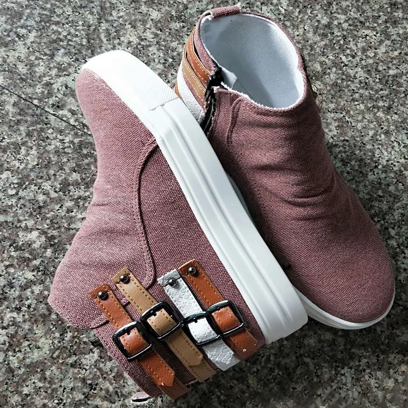 

2021 Flats Women Boots Denim Shoes Casual Candy Soild Patchwork Footwear Ladies Street Comforable Zipper Belt Buckle Women Shoes