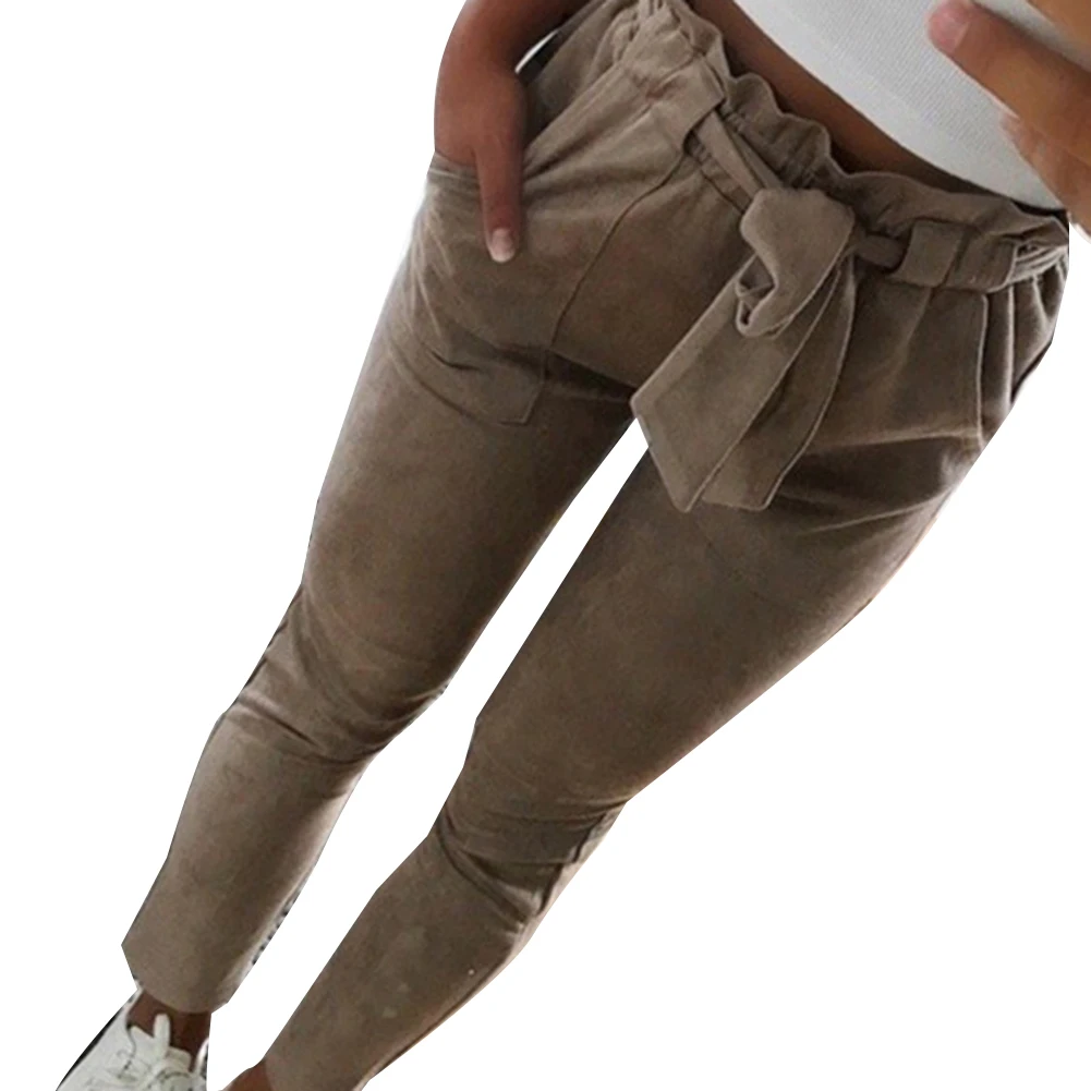 

Casual Fashion Pants Lady Solid Color Stripe Flouncing High Waist Slim Cropped Jeans Trousers High Waist Slim Trousers