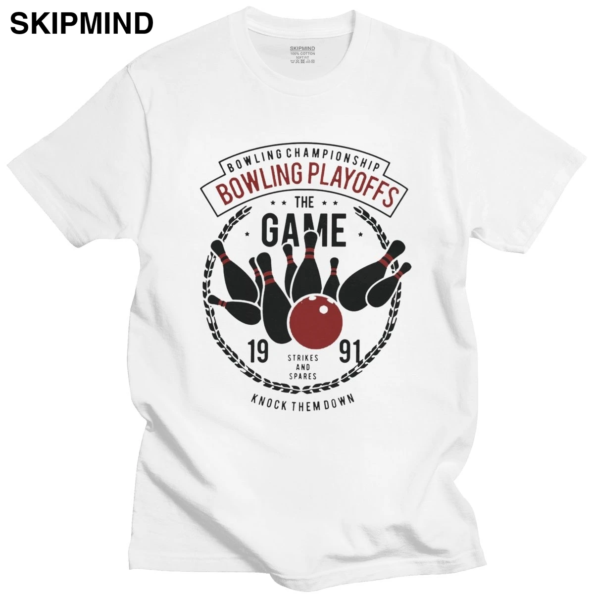 

Шар для боулинга булавки футболки для мужчин 100% хлопок котелок футболки с круглым вырезом с короткими рукавами с принтом модная футболка ид...