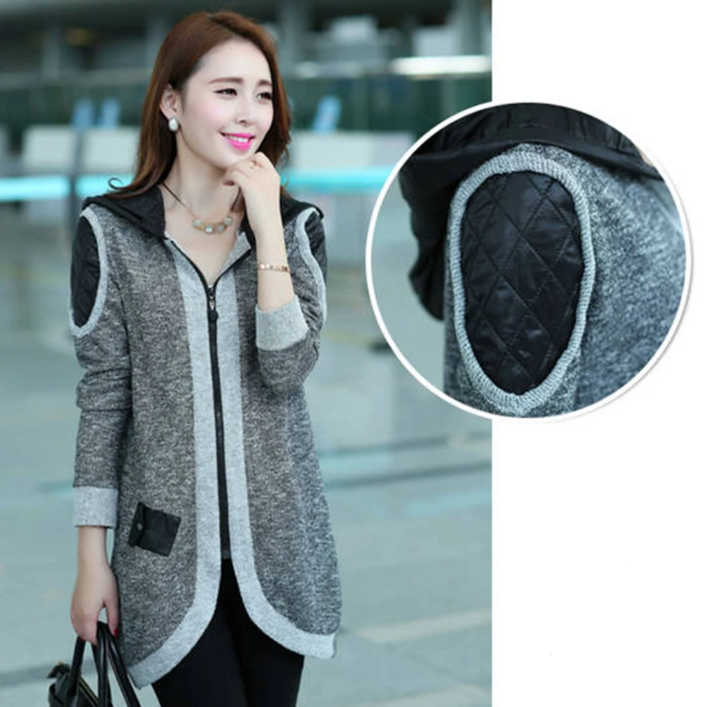 

Fashion women long sleeve knit zipper front cardigan top jacket coat