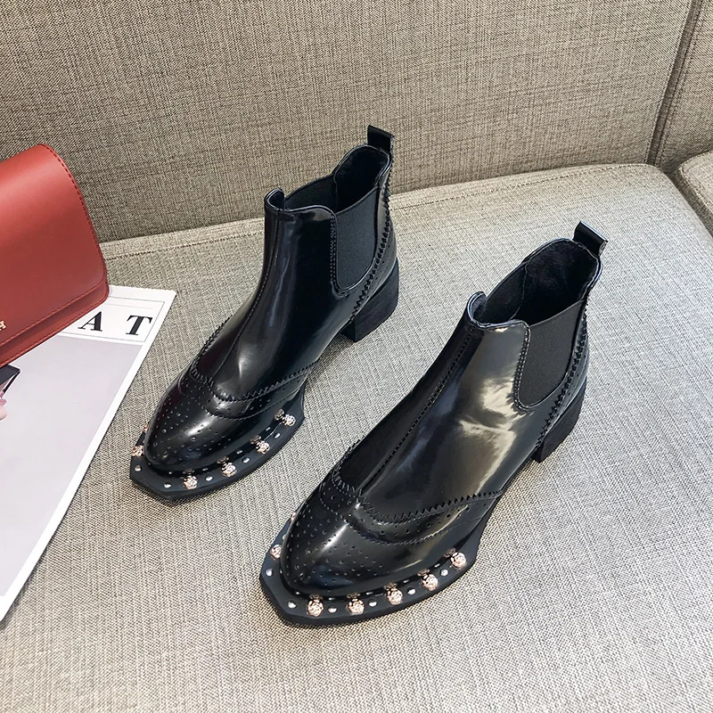 Осенняя женская обувь женские ботильоны из лакированной кожи на высоком каблуке