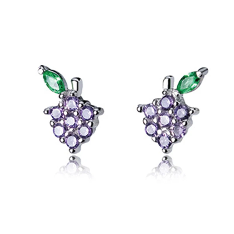 

Новый дизайн серебряные бусины 925 пробы Серьги фиолетового цвета с украшением в виде кристаллов винограда, серьги со шпилькой, для женщин, с...