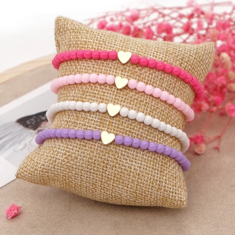 

2021 Stacked Small Bracelet Bohemian Acrylic Beads Love Charm Beaded Bracelets Friendship Jewelry for Women Pulseras Armband