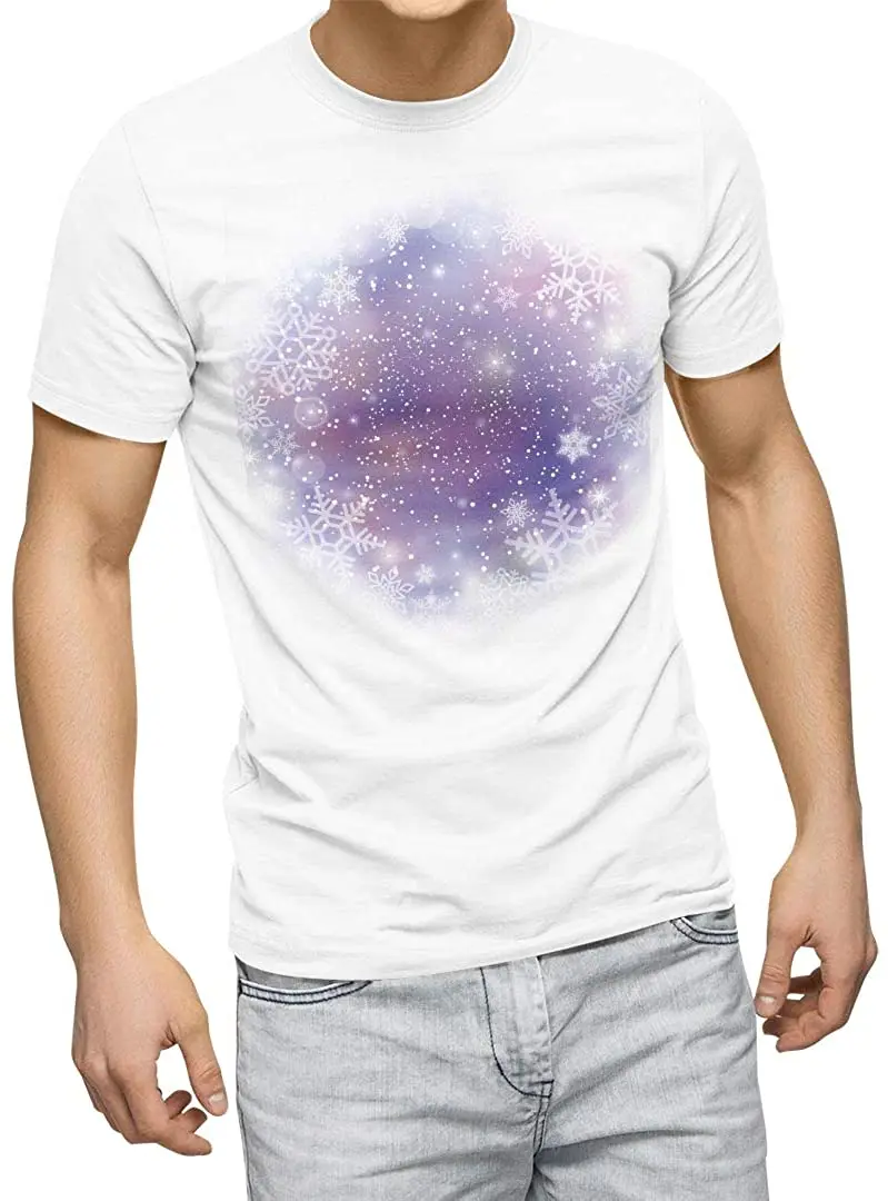 

New Arrivals Summer Cool Tee Graphic T-Shirt for Men White Crew Neck Printed Cotton T Shirts air Night Sky Snow