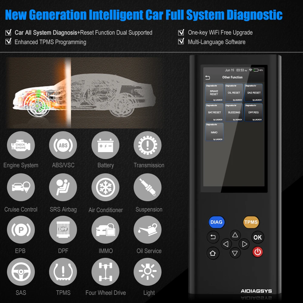 Launch X431 AIDIAGSYS OBD2 сканер автоматический считыватель кодов масла Сброс ABS EPB DPF TPMS