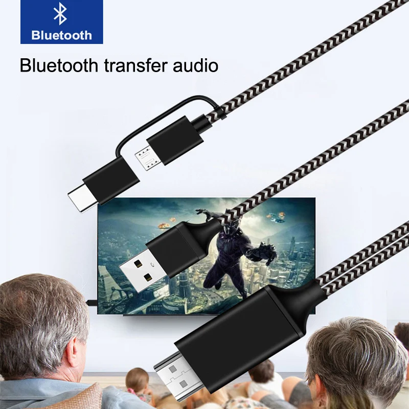 Black 2K Bluetooth аудио Тип C Micro USB HDMI кабель HD ТВ адаптер для huawei mate 20 P9 samsung S10 S9 S8 Note 8 9 Android телефон к телевизору - Цвет: Black