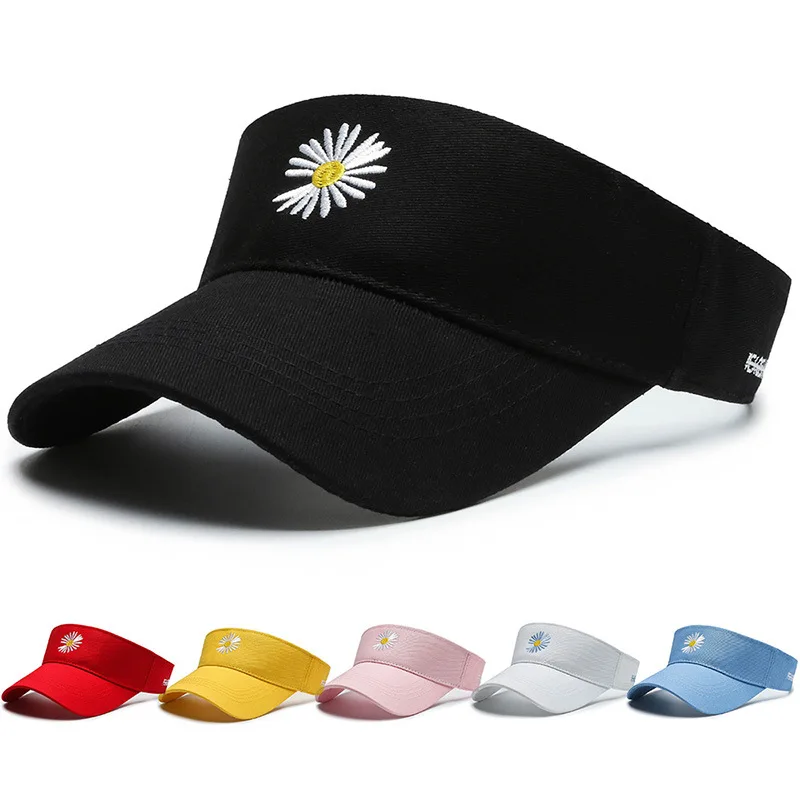 

HanXi Embroidery Daisy Caps Visor Men Women Sun Hat Adjustable Sport Headband Running Caps Female Beach Hat Outdoor Sports Hat