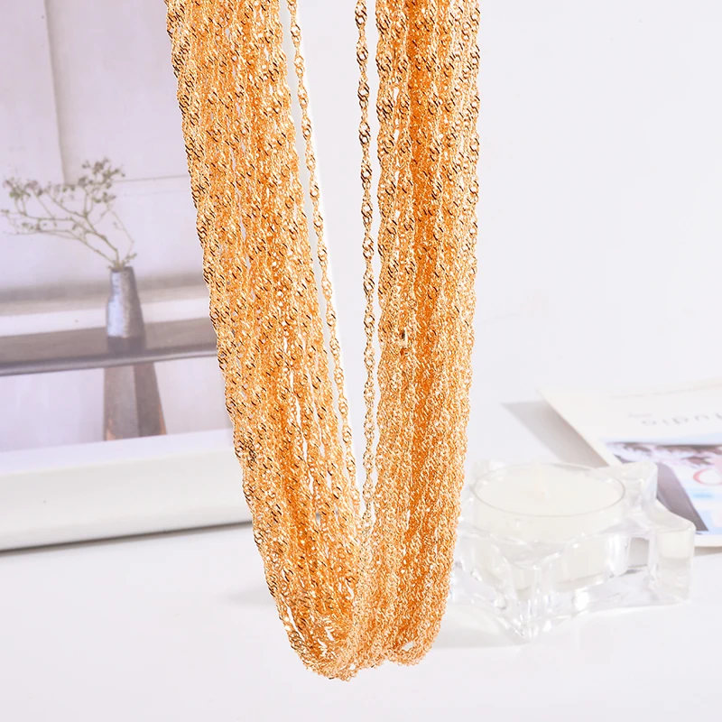 

Peixin 5pcs/lot width 1.5mm brass golden flat water wave chain necklace wholesale wholesale 45cm + 5cm ladies butterfly necklace