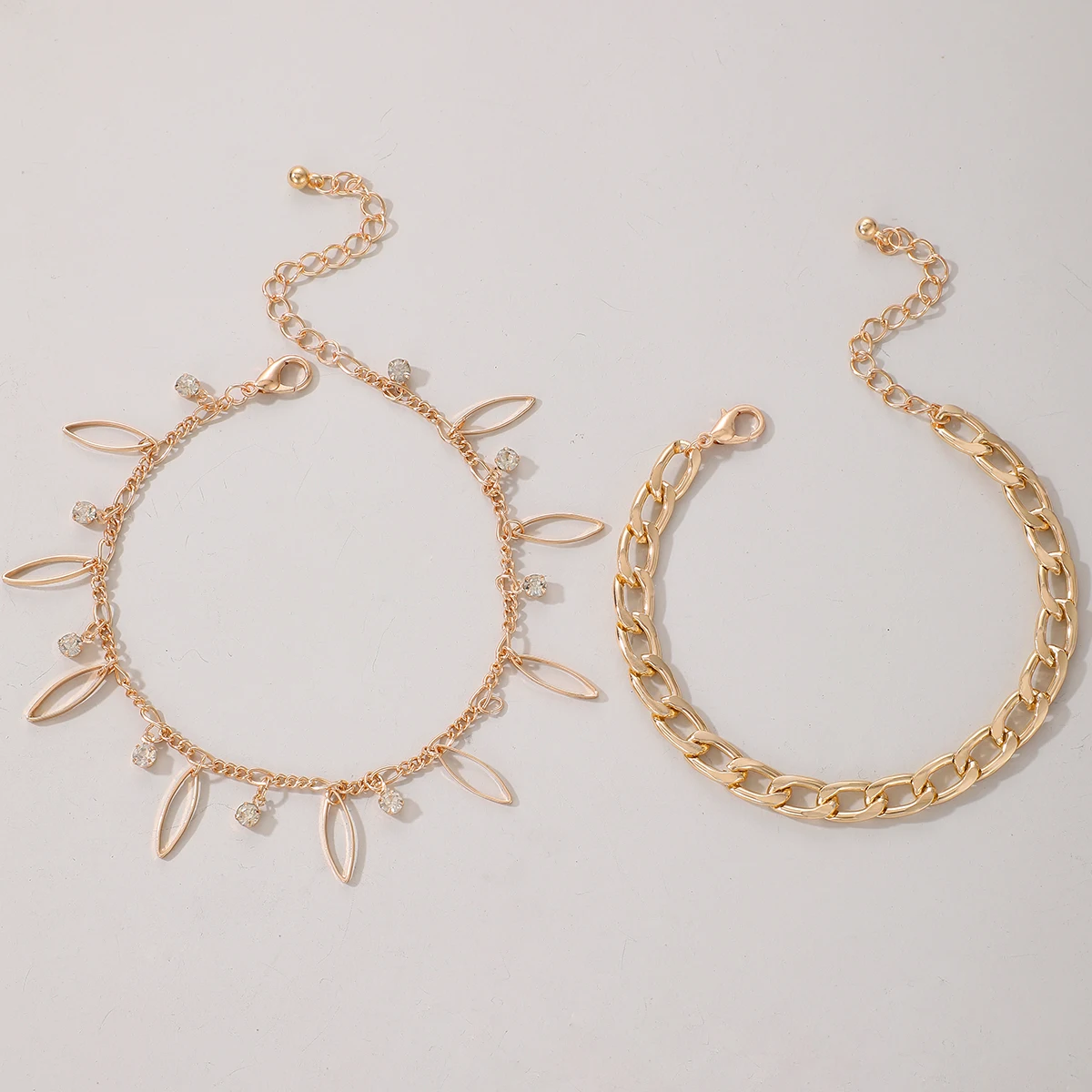 Docona 2 шт./компл. панк многослойный ножной браслет для женщин металлический сплав