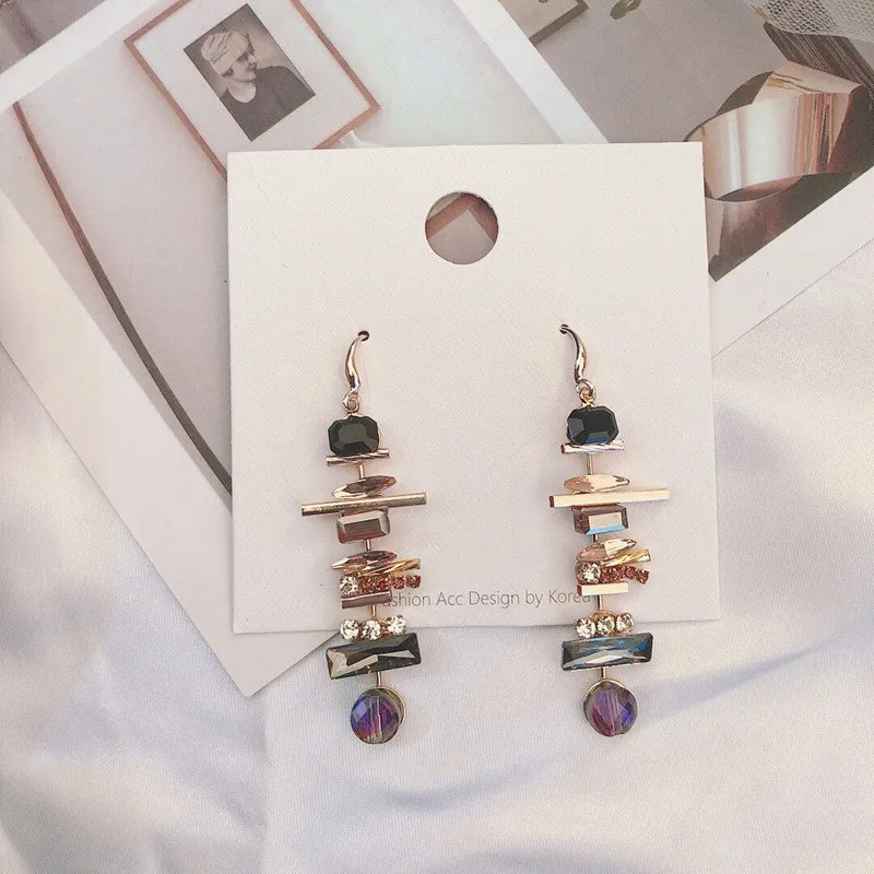 Женские Висячие серьги с кристаллами Korena длинные Винтажные геометрической формы