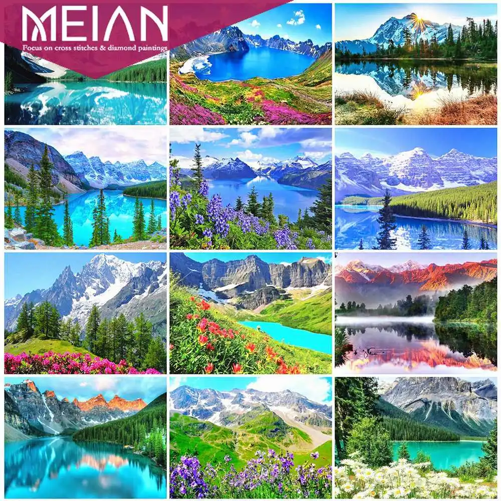 2020 MEIAN Mountain 5D Diamond Painting Kit Landscape Mosaic Home Decoration Embroidery Cross Stitch Handmade Gift|Алмазная мозаика и