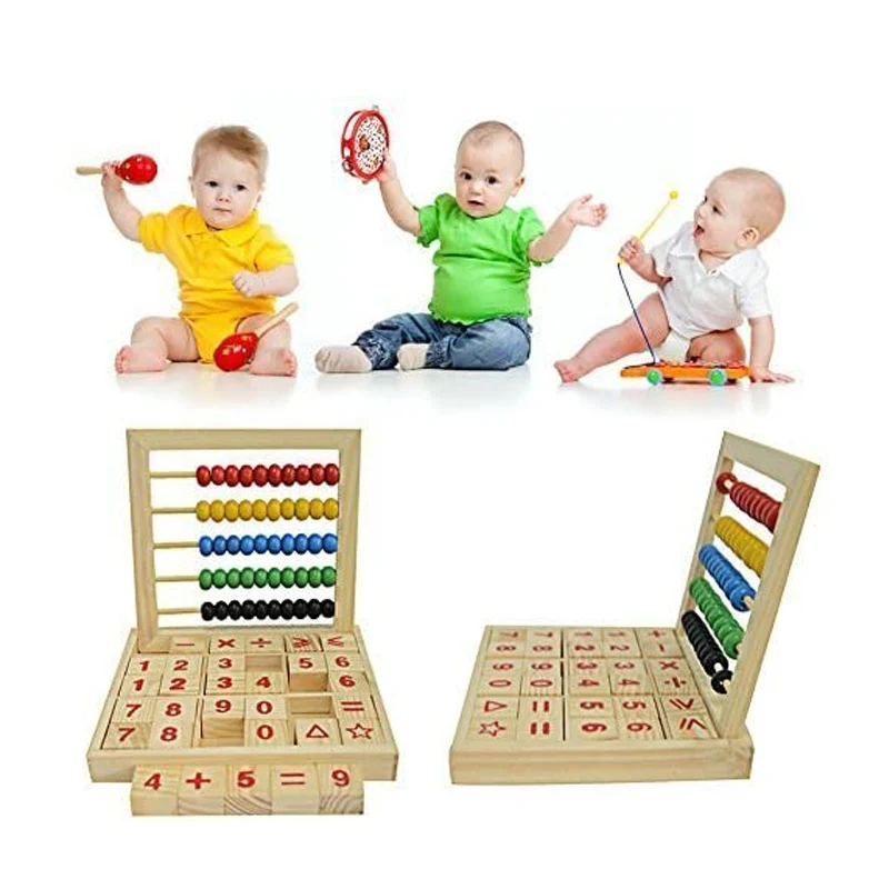 Kids Maths Teaching Calculator Box Set Children Wooden Maths Counting Toy Baby Mathematics Calculate Game Toy Education Block