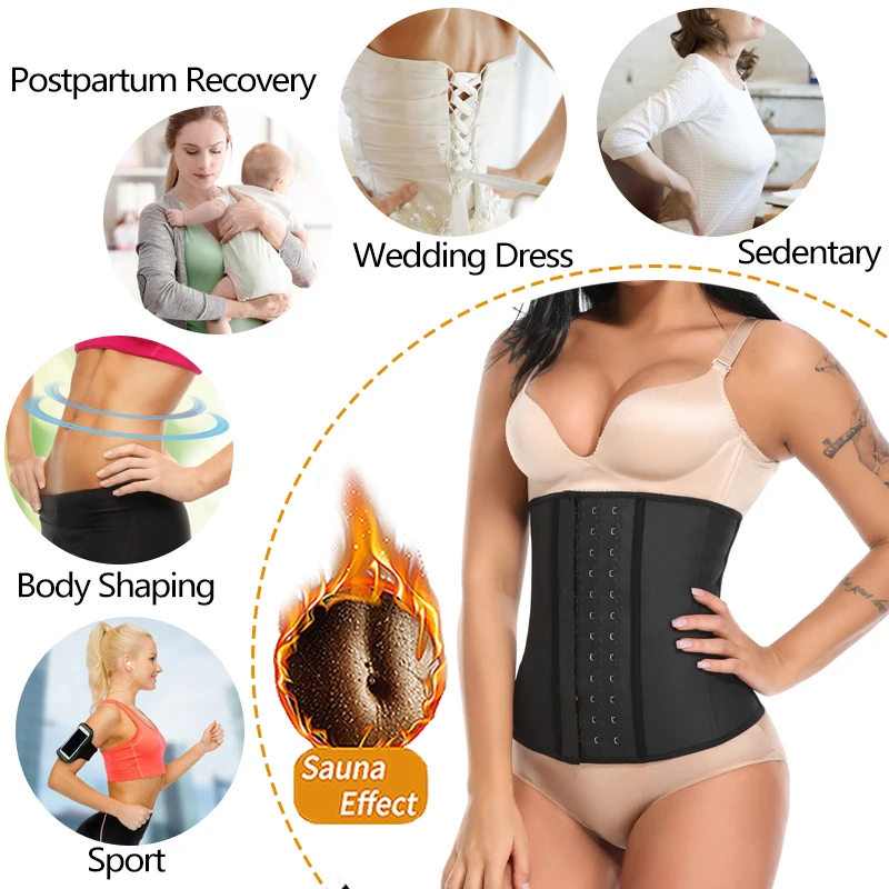 Women Body Shaper 100% Latex Waist Trainer Corset Shapewear Waist Tops Plus Size Women Girdle Slimming Black