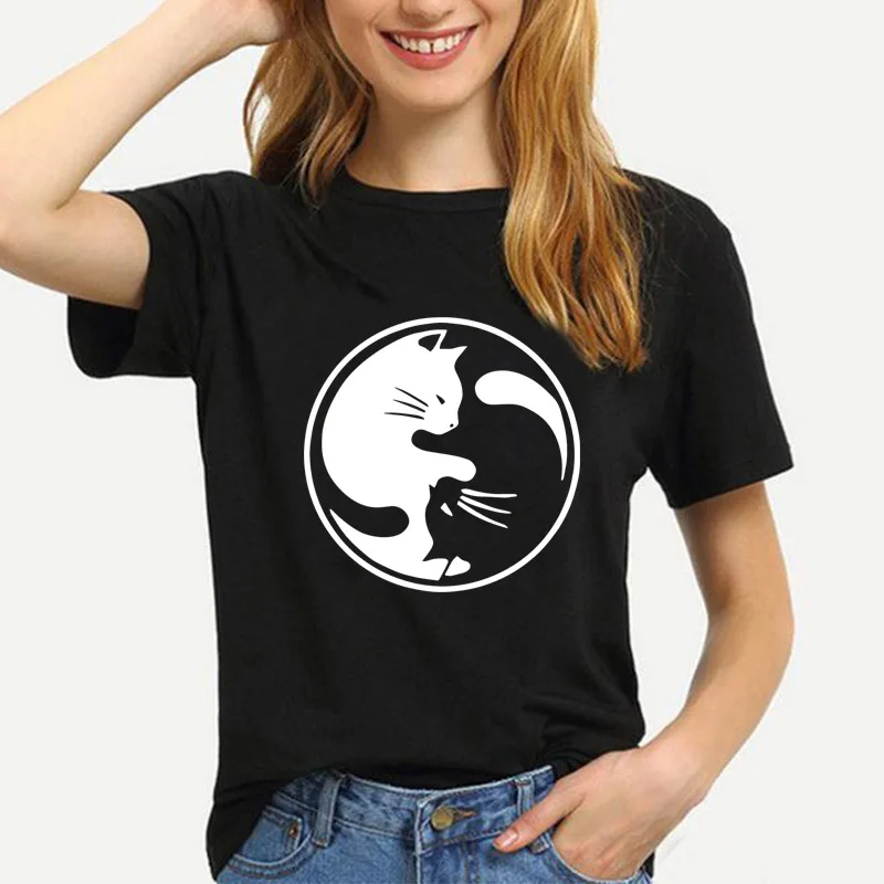 

Women Clothes Casual t-shirts 100% cotton cat print women T shirt casual o-neck fashion women T-shirt short sleeve tshirt female