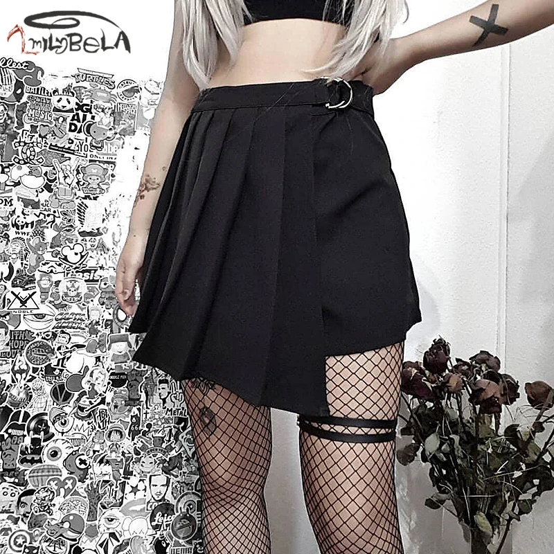 Imily Bela повседневная черная плиссированная юбка женская Готическая высокая талия