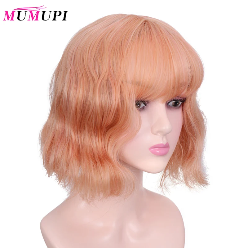 MUMUPI оранжевый розовый короткий боб парик Розовый волна воды Лолита