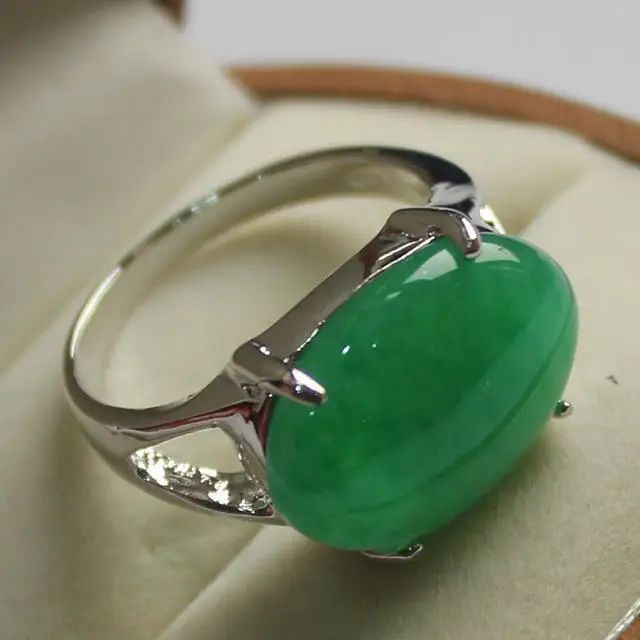 

elegant jewelry lady's favorite green jade silver plated ring 7/8/9#