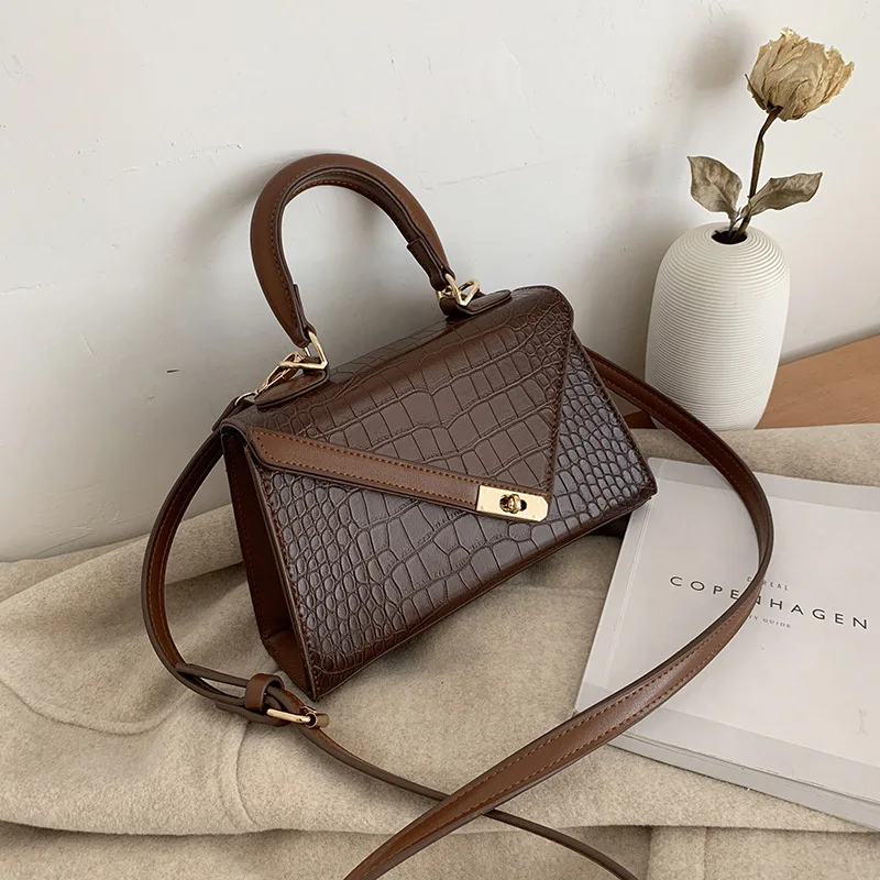 

New style single shoulder bag handbag stone grain texture diagonal small square bag female bag