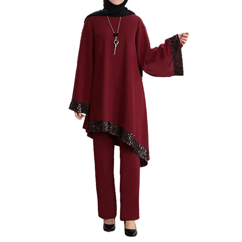 

Muslim Fashion Women Abaya Turkish Dubai Arab 2 Pieces Set Elegant Islamic Plus Size Loose Traditional Clothing 4 Colour