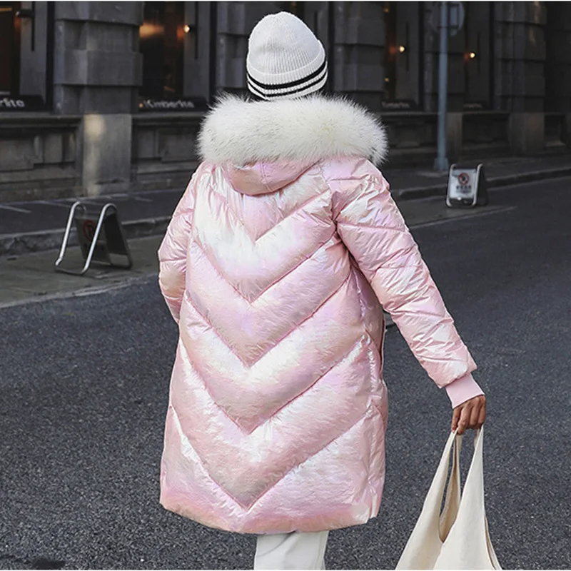 FORERUN зимнее пальто женская длинная куртка с большим меховым воротником и