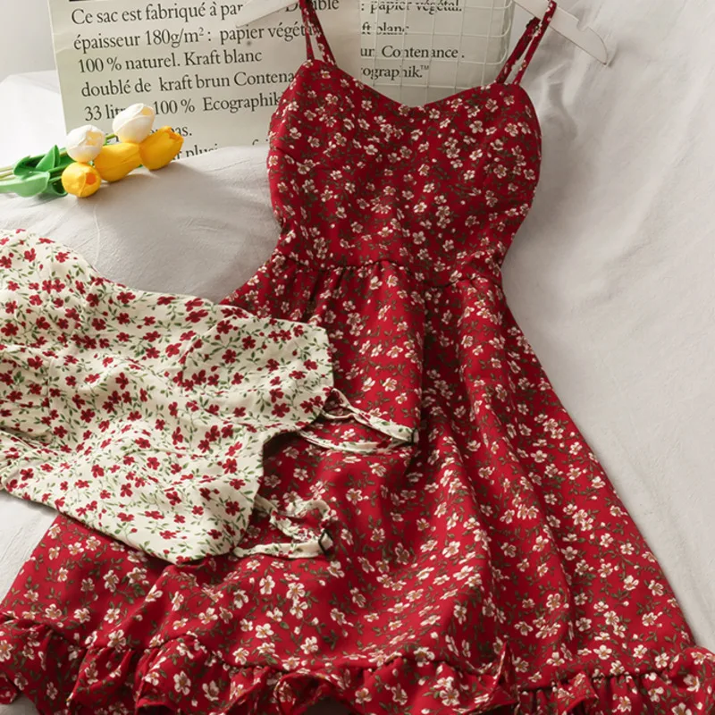 Летние цветочные платья на бретельках с высокой талией женское пикантное модное