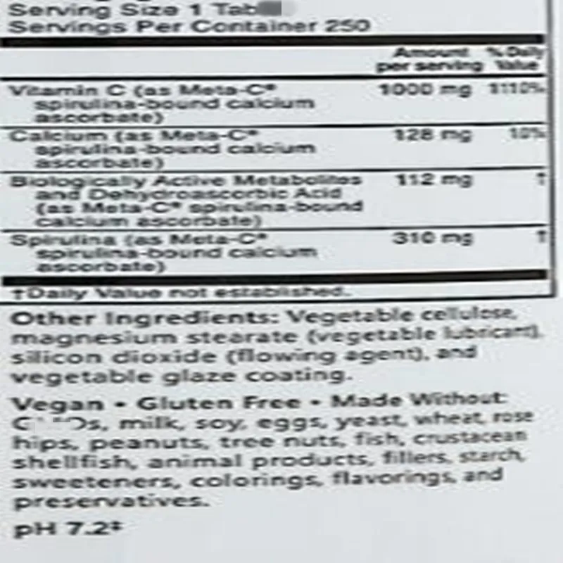 

Vitamin C formula, Immunity, Meta-C, 1,000 mg, 250 pcs/bottle