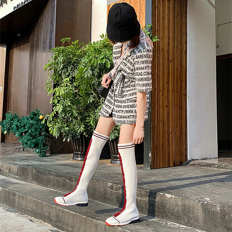 

Sexy Long Boots Women 2020 New White Over The Knee Boots Female Autumn Winter Shoes Fashion Ladies Stretch Boot Plus Size 35-43