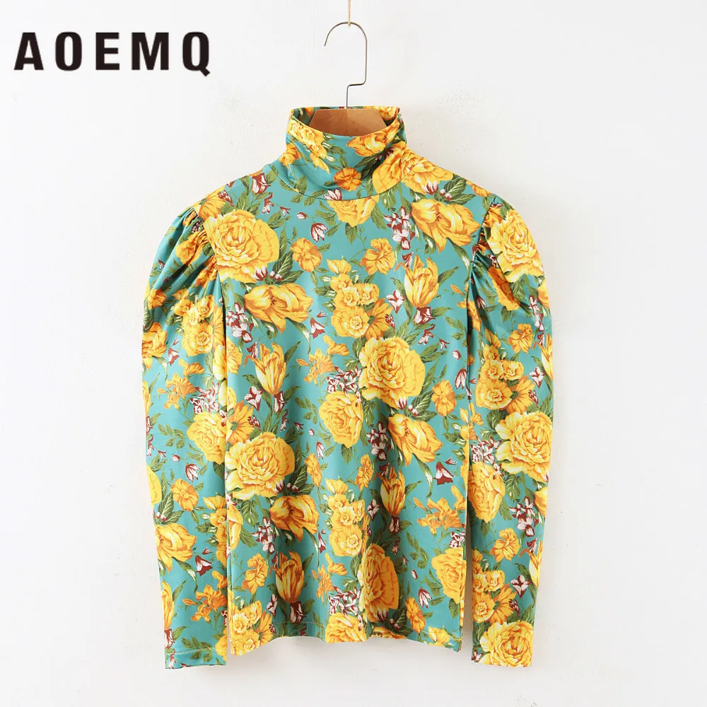 Женские классические рубашки AOEMQ эластичные с желтым розовым цветочным принтом