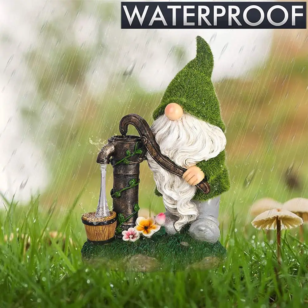 

HOT Solar Garden Dwarf Statue Resin Ornaments Dwarf Dwarf Statue Flocking Garden Water Pressure Device Patio Yard Lawn Porch