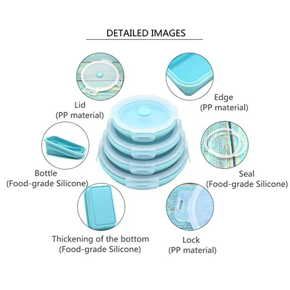 Fda Portable Folding Lunch Box Round Silicone Lunch Box Microwave Lunch Box Plastic Refrigerator High Temperature