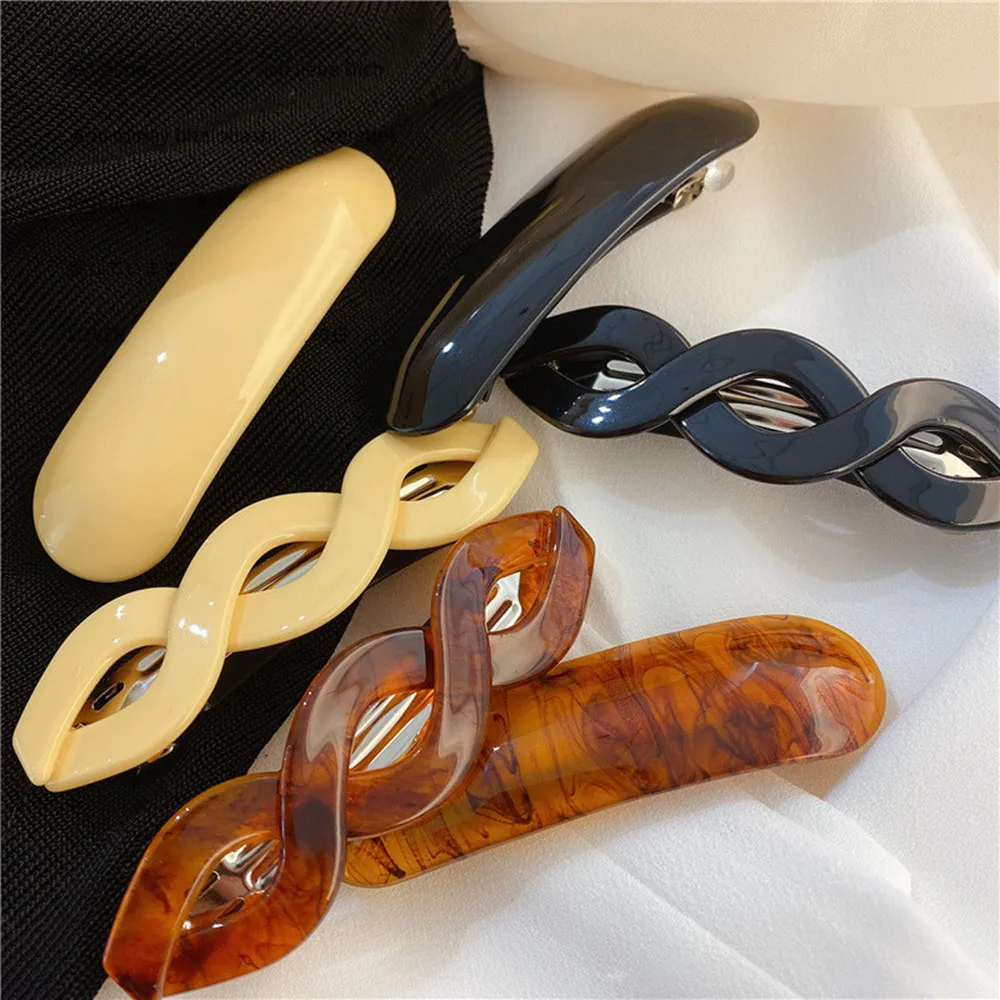 

Korean Retro Acetate Hairpin Geometric Spring Clip Temperament Solid Color Wild Hairpin Twisted Hairclip Hair Accessories