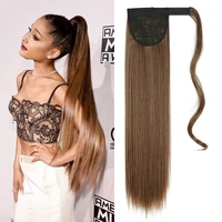 azir 22inch long straight wrap around clip on ponytail hair extension heat resistant synthetic pony tail fake hair
